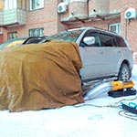 Отогрев внедорожника тепловой пушкой